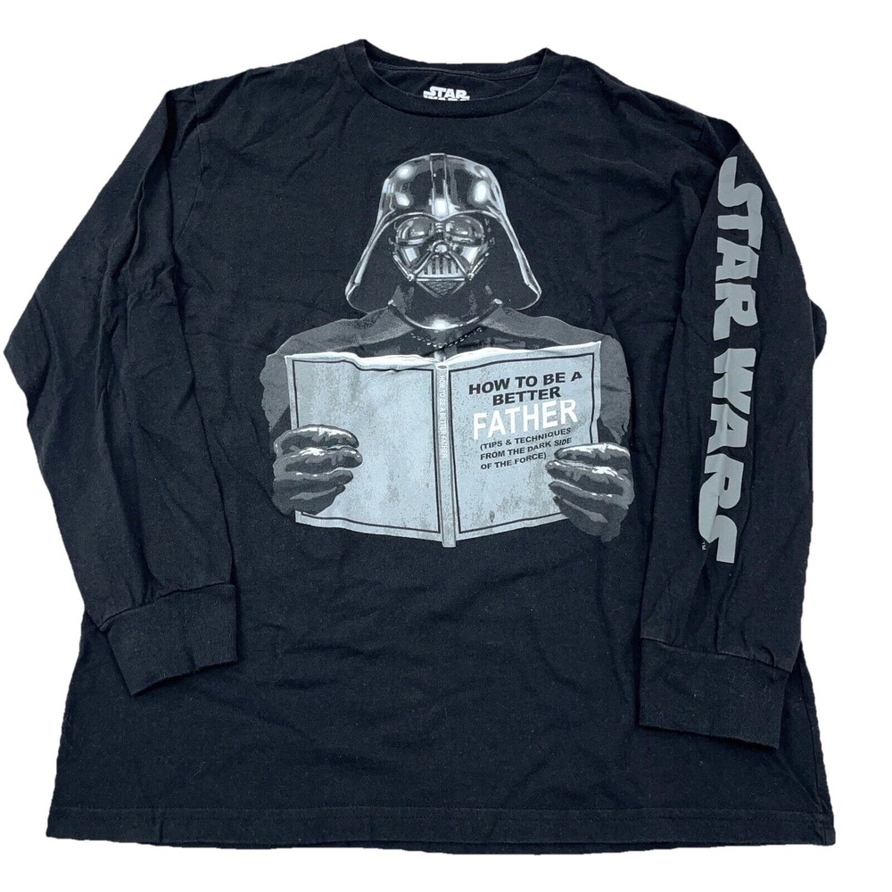 Star Wars Shirt Men Medium Black Tee Darth Vader Long Sleeve Retro Y2K Book Nerd